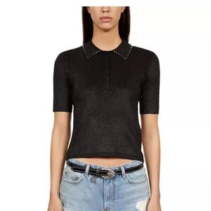 The Kooples- Stud Detail Top- black with silver studs- XS - US size 2